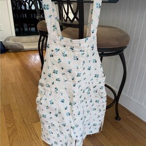 WeWoreWhat Cream Overalls with Blue Floral Design